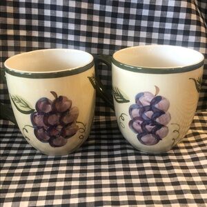 Grape Design Ceramic Mugs - Green and Cream
